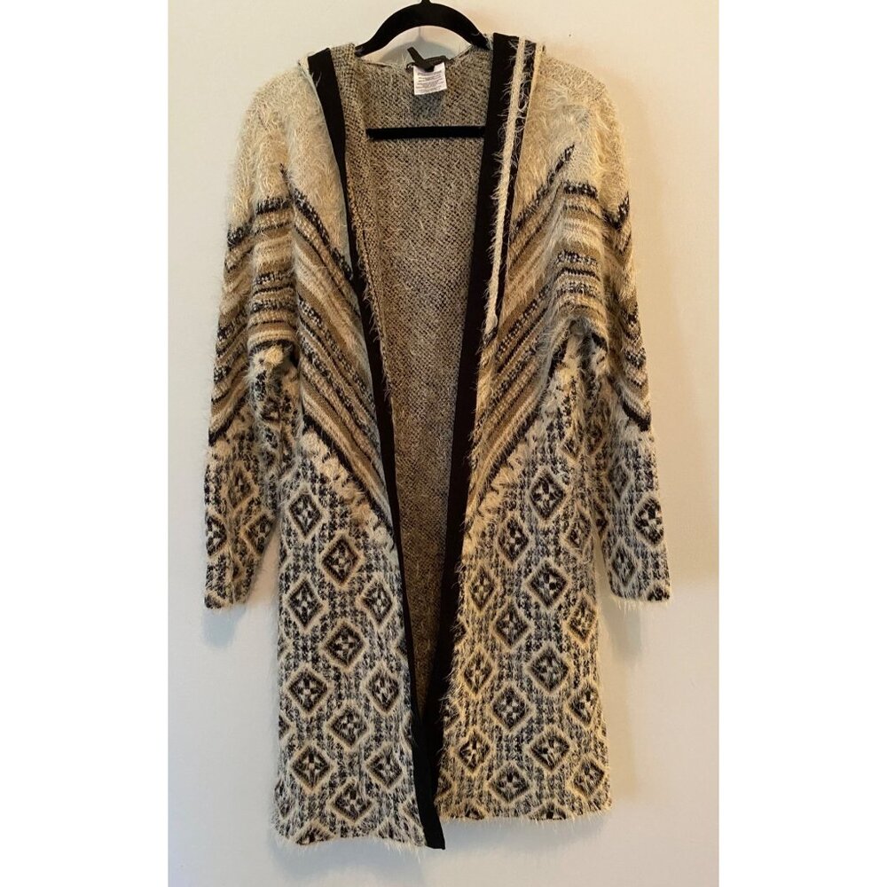 BCBG MaxAzria Midi Open Front Cardigan Duster w/ Hood Large - Picture 2 of 10
